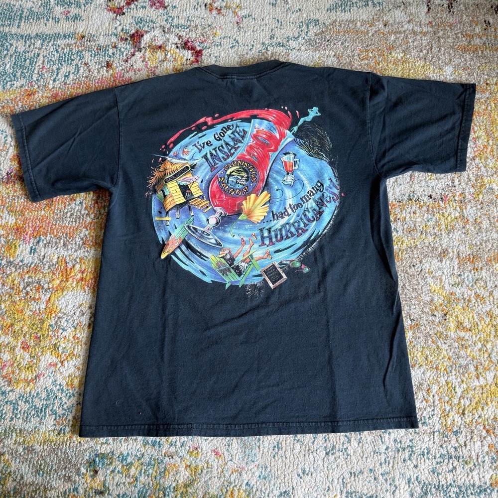 Vintage Caribbean Soul Monsoon Saloon Hurricane T-Shirt Mens L Black Graphic Tee